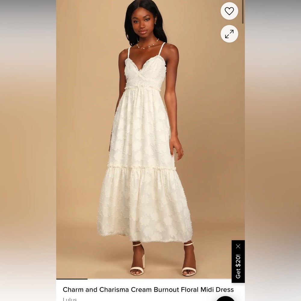 Lulu’s Charm and Charisma Cream Burnout Floral Midi Dress
